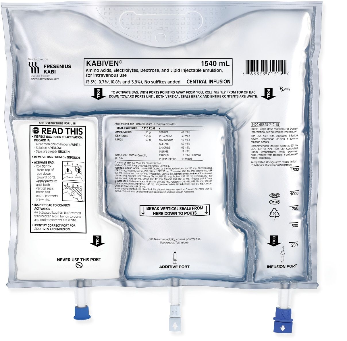 Kabiven Peripheral Inj 1920ml Bags Parenteral Nutrient