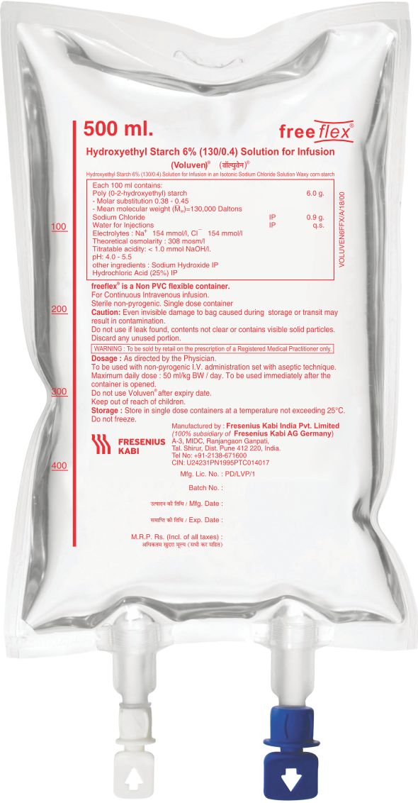 Voluven 6% 500ml Free Flex Hydroxyethyl Starch 6% Infusion 130/0.4
